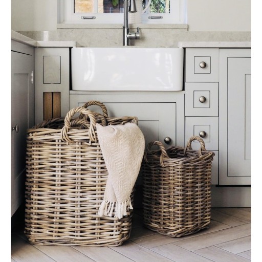 Square Log Basket with Handles